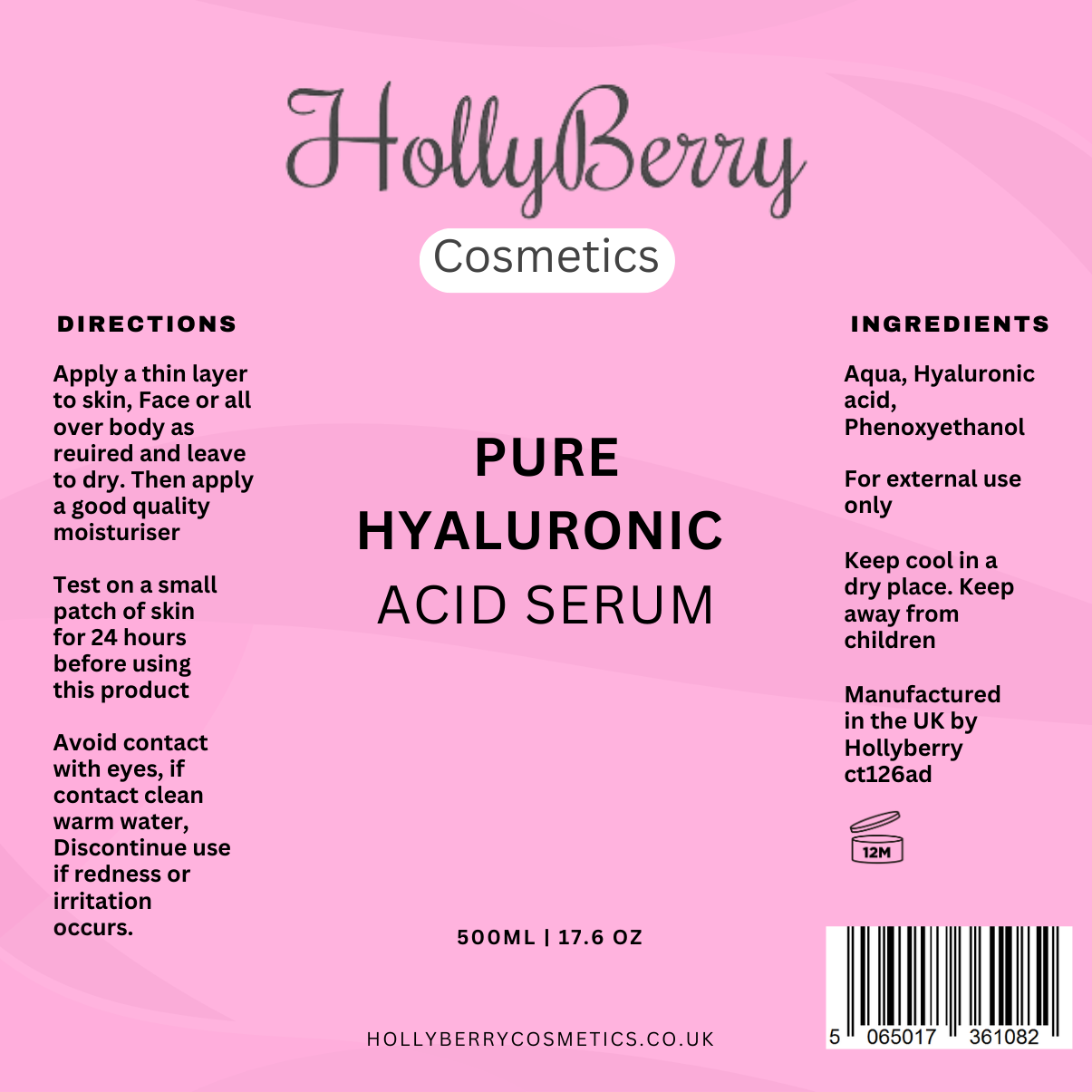 Pure Hyaluronic Acid Serum - Extra Large 500ml to 25 litres - Aging serums for All skin Types - Ideal for Microneedling - Extra Large Wholesale Size